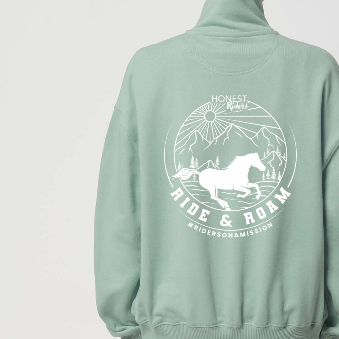 'Ride & Roam' Sage | Morgan 3/4 Zip Sweatshirt